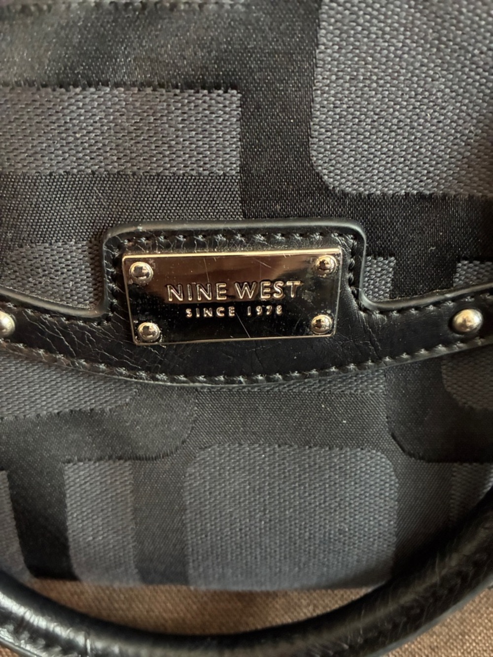 Nine West Black Patterned Satchel with Silver Studs - Picture 2 of 5